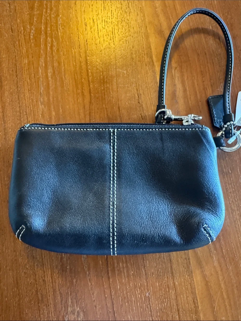 Coach vintage Legacy Black Leather Wristlet Clutch with White Contrast Stitching